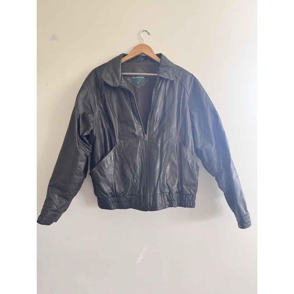 Leather Coat Bomber Jacket Men's Brown Hill & Archer Size 44 Genuine 90s 00s